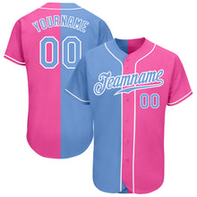 Load image into Gallery viewer, Custom Pink Light Blue-White Authentic Split Fashion Baseball Jersey
