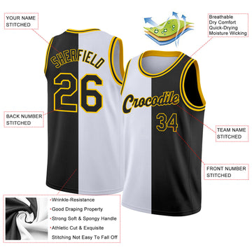 Custom White Black-Gold Authentic Split Fashion Basketball Jersey