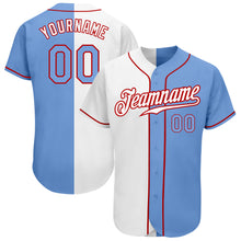 Load image into Gallery viewer, Custom White Light Blue-Red Authentic Split Fashion Baseball Jersey
