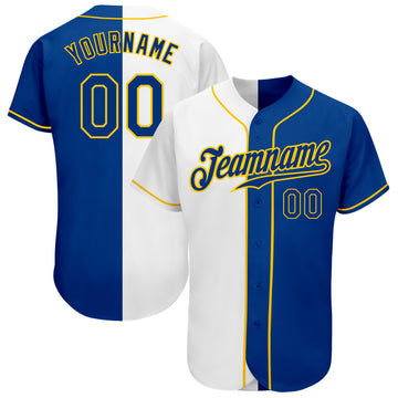 Custom White Royal-Gold Authentic Split Fashion Baseball Jersey