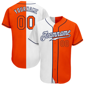 Custom White Orange-Navy Authentic Split Fashion Baseball Jersey