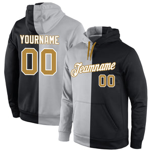 Custom Stitched Gray Old Gold-Black Split Fashion Sports Pullover Sweatshirt Hoodie