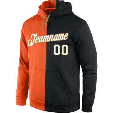 Custom Stitched Orange White-Black Split Fashion Sports Pullover Sweatshirt Hoodie