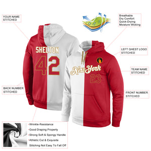 Custom Stitched White Red-Old Gold Split Fashion Sports Pullover Sweatshirt Hoodie