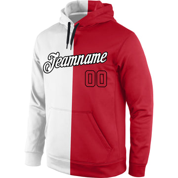 Custom Stitched White Red-Black Split Fashion Sports Pullover Sweatshirt Hoodie