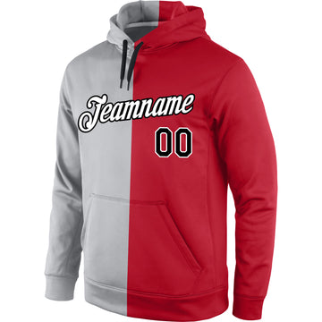 Custom Stitched Gray Black-Red Split Fashion Sports Pullover Sweatshirt Hoodie