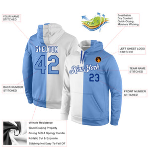 Custom Stitched White Light Blue-Royal Split Fashion Sports Pullover Sweatshirt Hoodie