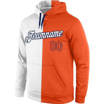 Custom Stitched White Orange-Navy Split Fashion Sports Pullover Sweatshirt Hoodie