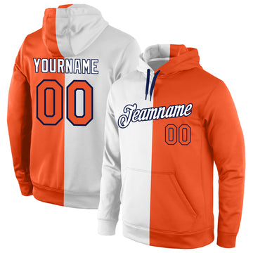 Custom Stitched White Orange-Navy Split Fashion Sports Pullover Sweatshirt Hoodie