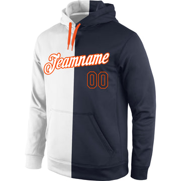 Custom Stitched White Navy-Orange Split Fashion Sports Pullover Sweatshirt Hoodie