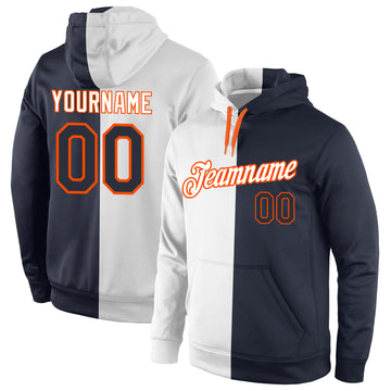 Custom Stitched White Navy-Orange Split Fashion Sports Pullover Sweatshirt Hoodie