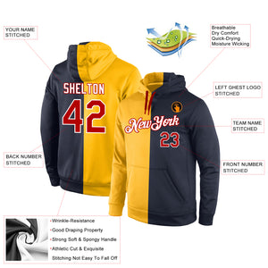 Custom Stitched Gold Red-Navy Split Fashion Sports Pullover Sweatshirt Hoodie