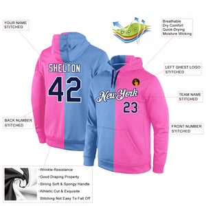 Custom Stitched Light Blue Navy-Pink Split Fashion Sports Pullover Sweatshirt Hoodie