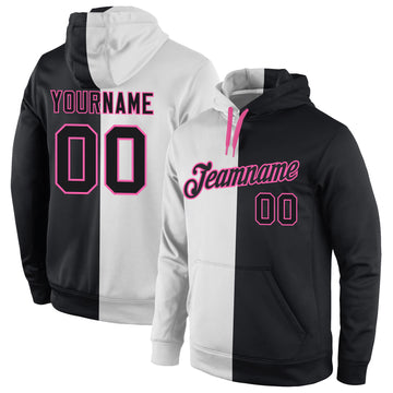 Custom Stitched White Black-Pink Split Fashion Sports Pullover Sweatshirt Hoodie