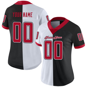 Custom Black Red-White Mesh Split Fashion Football Jersey