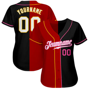 Custom Black White-Red Authentic Split Fashion Baseball Jersey