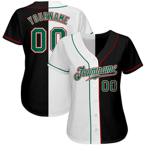 Custom Black Kelly Green-White Authentic Split Fashion Baseball Jersey