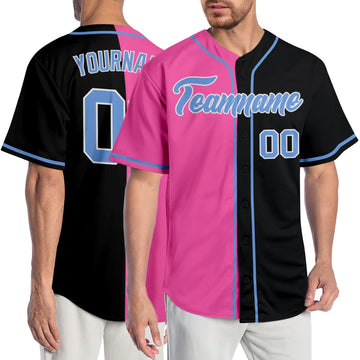 Custom Black Light Blue-Pink Authentic Split Fashion Baseball Jersey