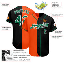 Load image into Gallery viewer, Custom Black Kelly Green-Orange Authentic Split Fashion Baseball Jersey
