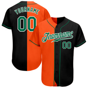 Custom Black Kelly Green-Orange Authentic Split Fashion Baseball Jersey