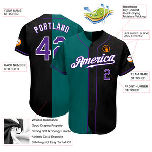 Custom Black Purple-Teal Authentic Split Fashion Baseball Jersey