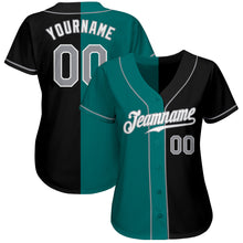 Load image into Gallery viewer, Custom Black Gray-Teal Authentic Split Fashion Baseball Jersey
