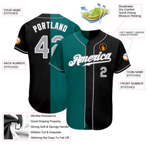 Custom Black Gray-Teal Authentic Split Fashion Baseball Jersey