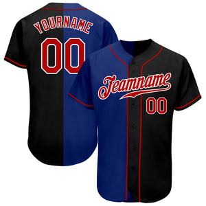 Custom Black Red-Royal Authentic Split Fashion Baseball Jersey