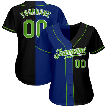 Custom Black Neon Green-Royal Authentic Split Fashion Baseball Jersey