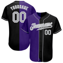 Load image into Gallery viewer, Custom Black Gray-Purple Authentic Split Fashion Baseball Jersey
