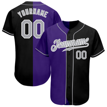 Custom Black Gray-Purple Authentic Split Fashion Baseball Jersey