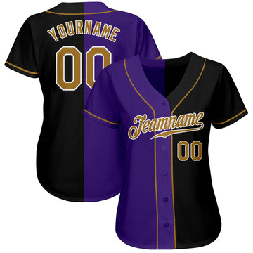 Custom Black Old Gold-Purple Authentic Split Fashion Baseball Jersey