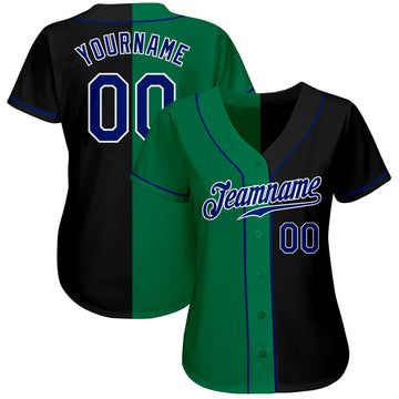 Custom Black Royal-Kelly Green Authentic Split Fashion Baseball Jersey