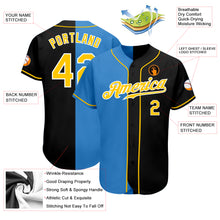 Load image into Gallery viewer, Custom Black Gold-Powder Blue Authentic Split Fashion Baseball Jersey
