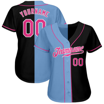 Custom Black Pink-Light Blue Authentic Split Fashion Baseball Jersey