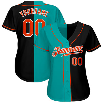 Custom Black Orange-Aqua Authentic Split Fashion Baseball Jersey