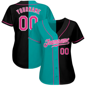 Custom Black Pink-Aqua Authentic Split Fashion Baseball Jersey