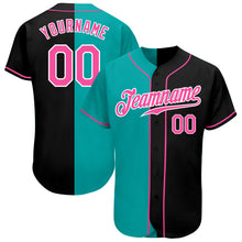 Load image into Gallery viewer, Custom Black Pink-Aqua Authentic Split Fashion Baseball Jersey
