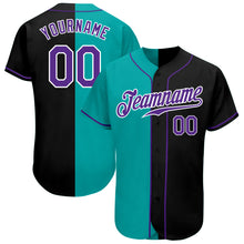 Load image into Gallery viewer, Custom Black Purple-Aqua Authentic Split Fashion Baseball Jersey
