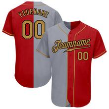 Load image into Gallery viewer, Custom Red Old Gold-Gray Authentic Split Fashion Baseball Jersey
