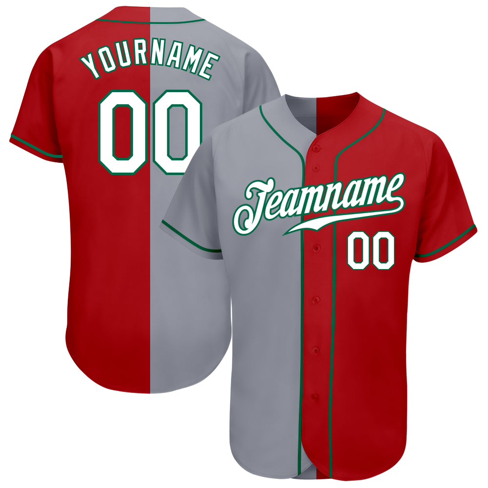 Custom Red White-Gray Authentic Split Fashion Baseball Jersey