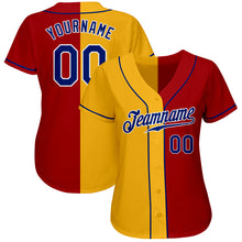 Load image into Gallery viewer, Custom Red Royal-Yellow Authentic Split Fashion Baseball Jersey
