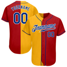 Load image into Gallery viewer, Custom Red Royal-Yellow Authentic Split Fashion Baseball Jersey
