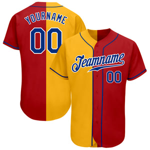 Custom Red Royal-Yellow Authentic Split Fashion Baseball Jersey