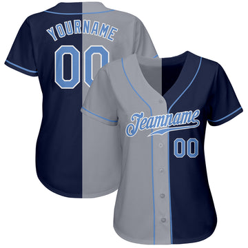 Custom Navy Light Blue-Gray Authentic Split Fashion Baseball Jersey