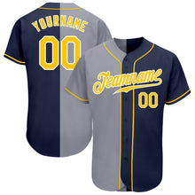 Load image into Gallery viewer, Custom Navy Gold-Gray Authentic Split Fashion Baseball Jersey
