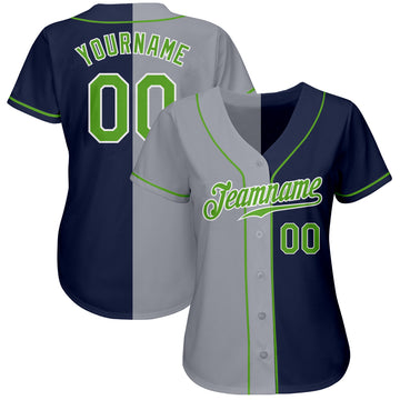 Custom Navy Neon Green-Gray Authentic Split Fashion Baseball Jersey