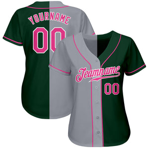 Custom Green Pink-Gray Authentic Split Fashion Baseball Jersey