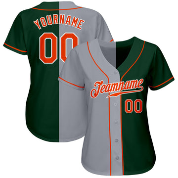 Custom Green Orange-Gray Authentic Split Fashion Baseball Jersey