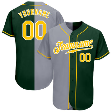 Custom Green Gold-Gray Authentic Split Fashion Baseball Jersey